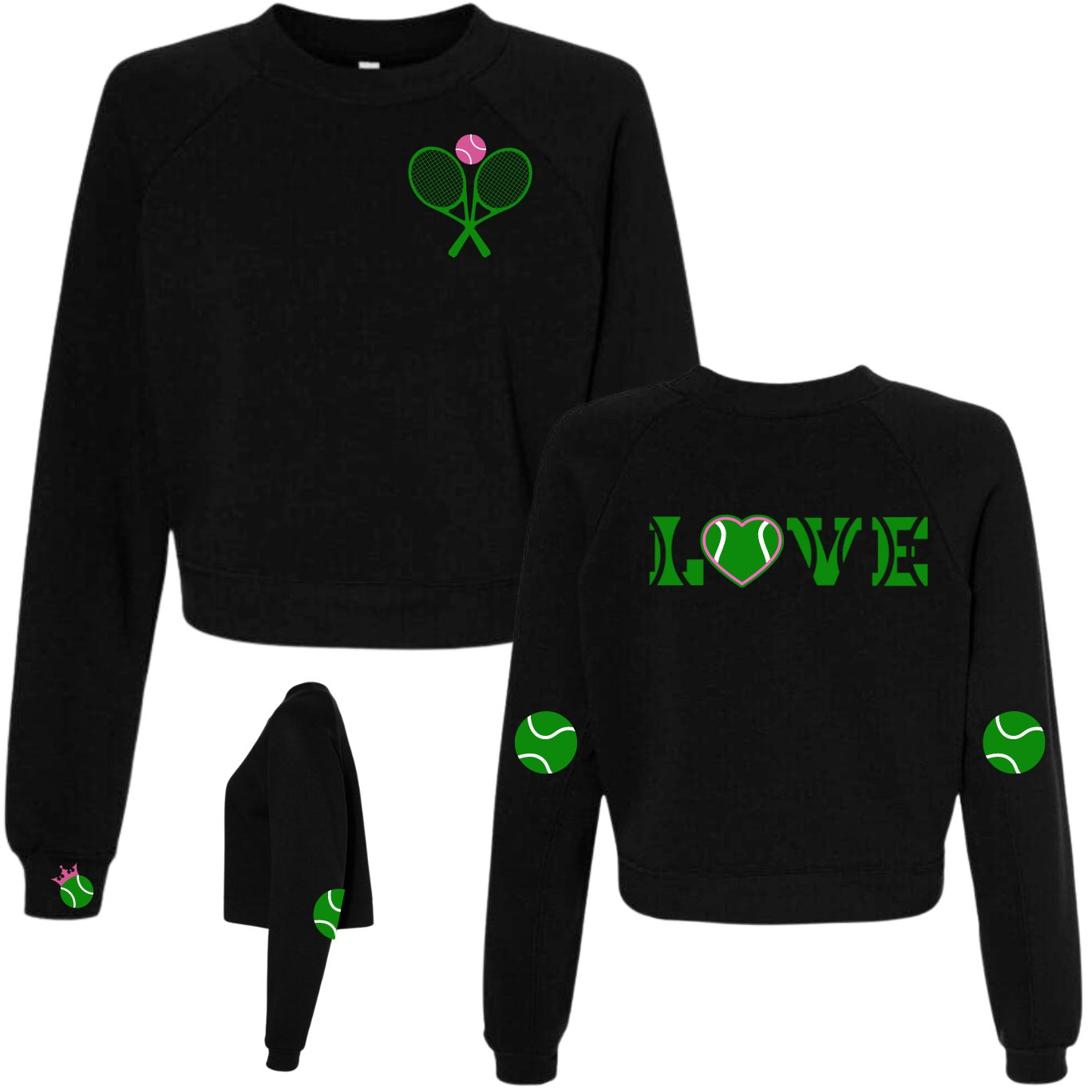 Tennis with Love Crossed Racquets Crew - Choose Your Design Color