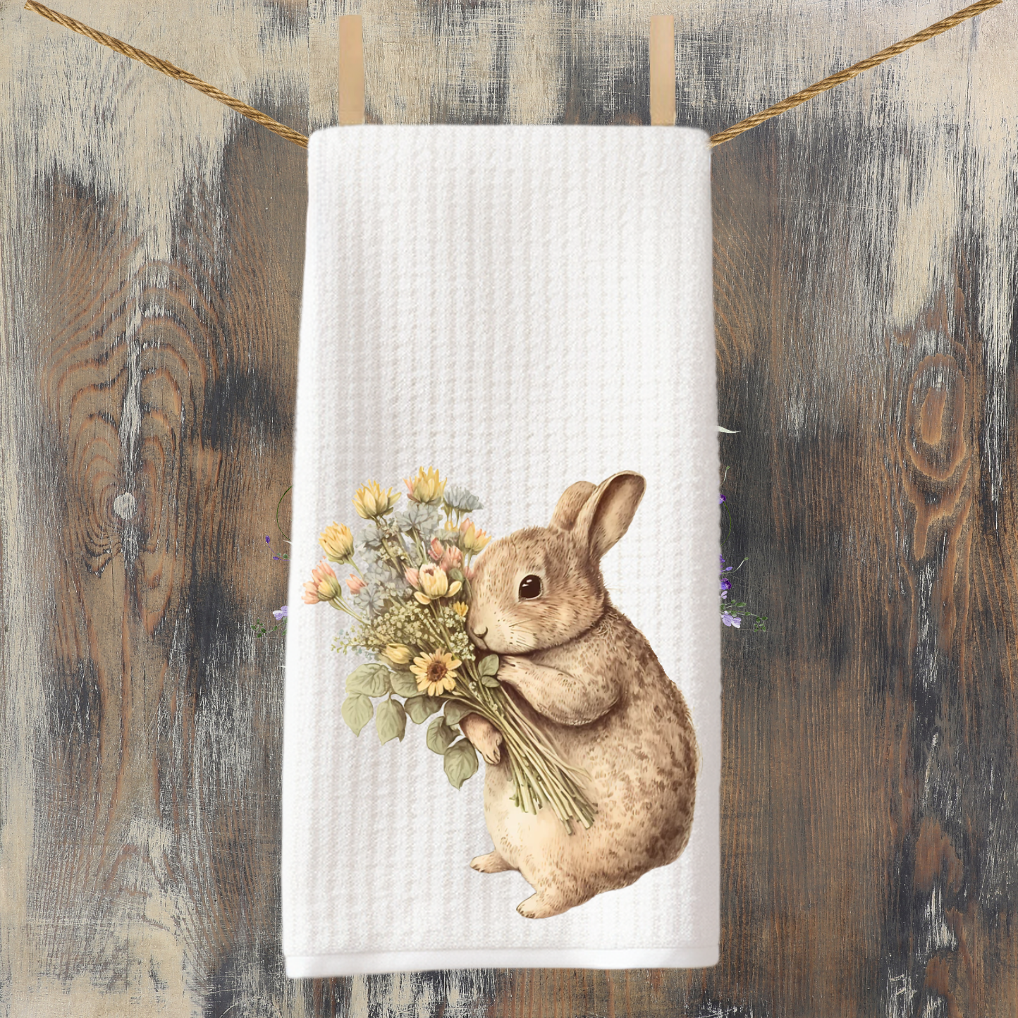 Bunny With A Bouquet Tea Towel