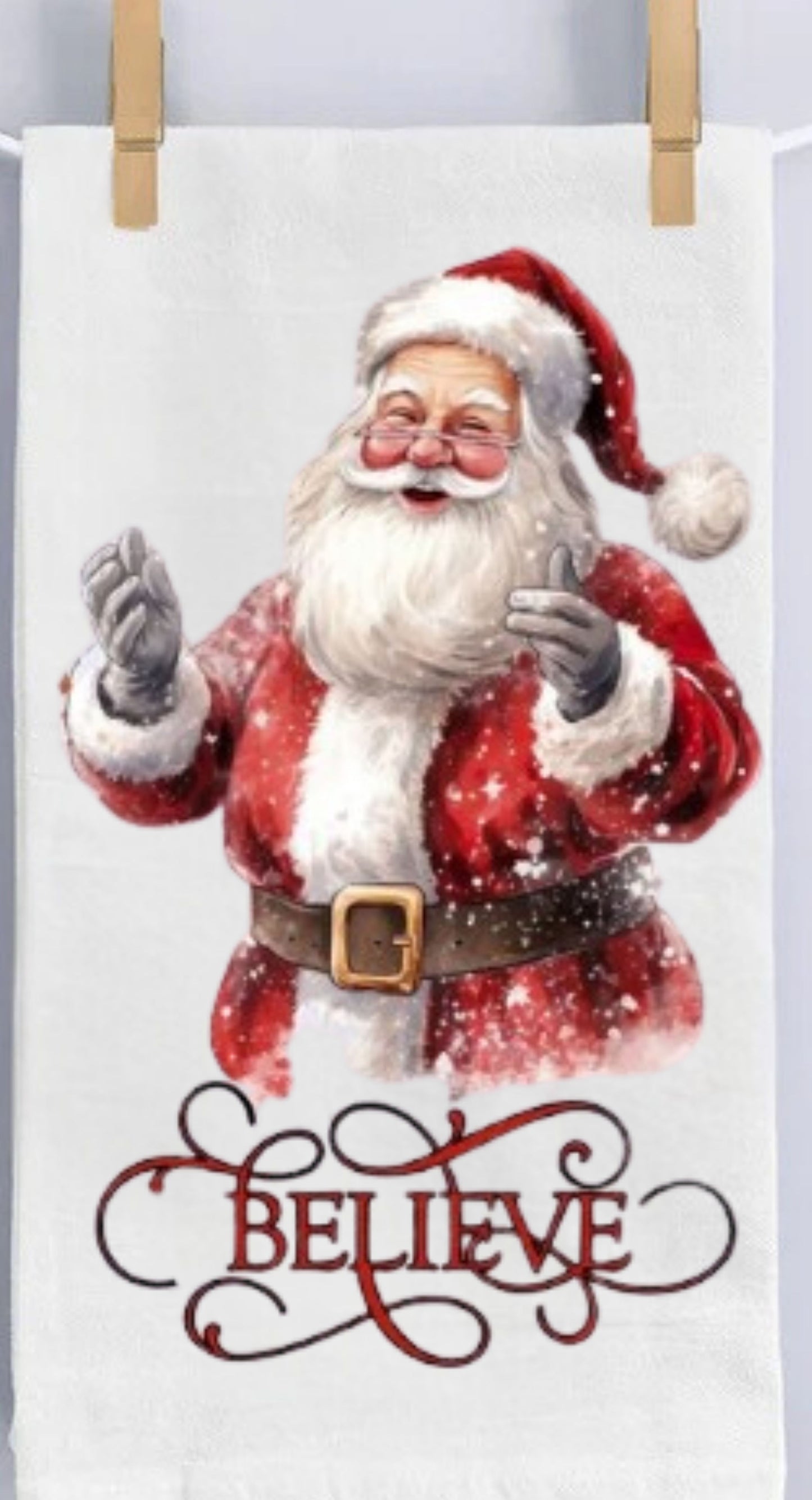 Vintage Santa Beleive Geschirrtuch – Waffelgewebe oder Mehlsack
