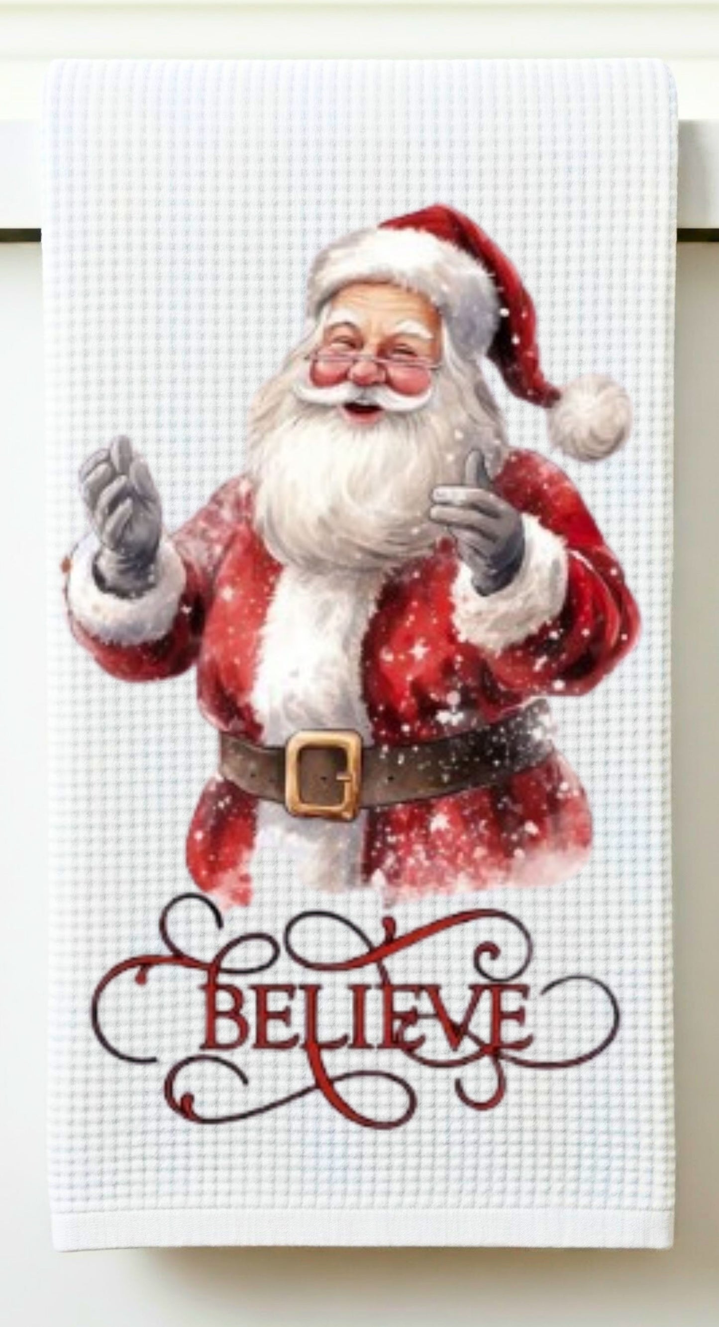 Vintage Santa Beleive Geschirrtuch – Waffelgewebe oder Mehlsack