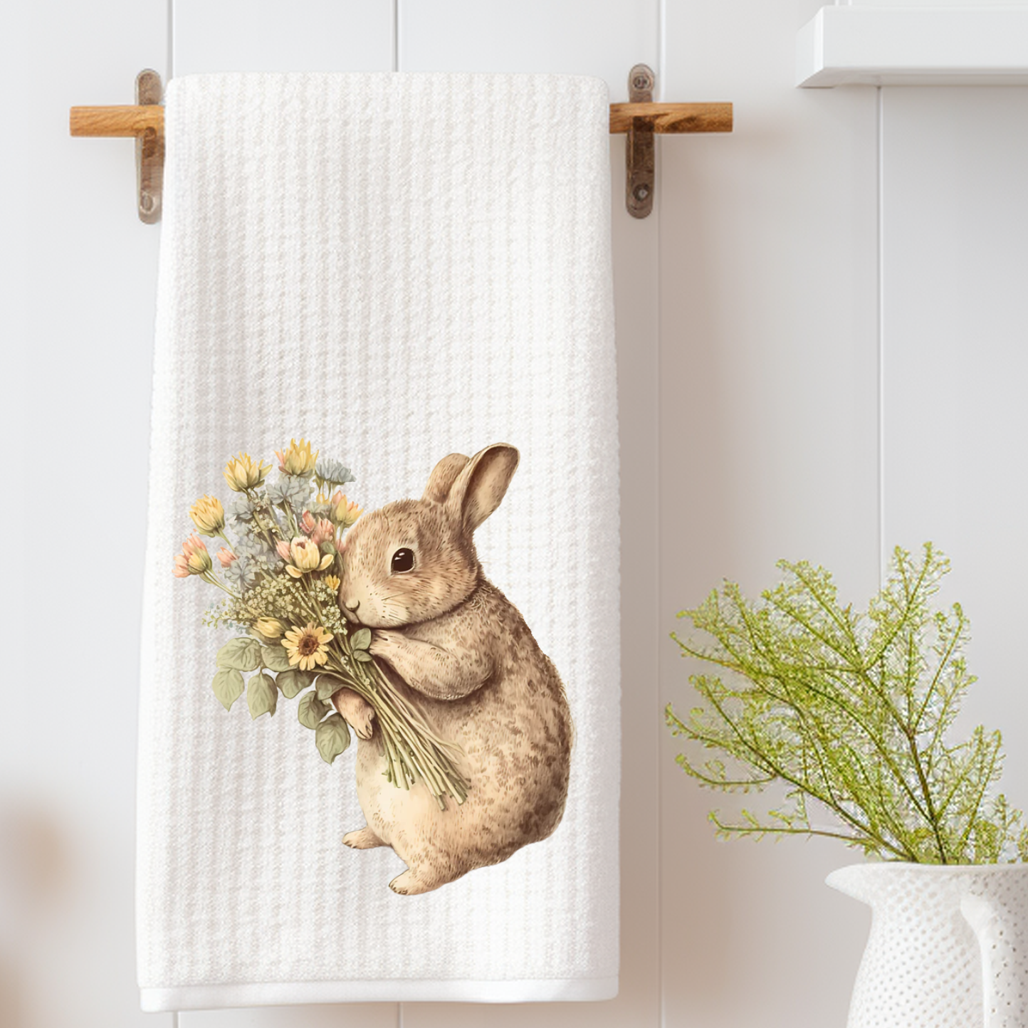 Bunny With A Bouquet Tea Towel