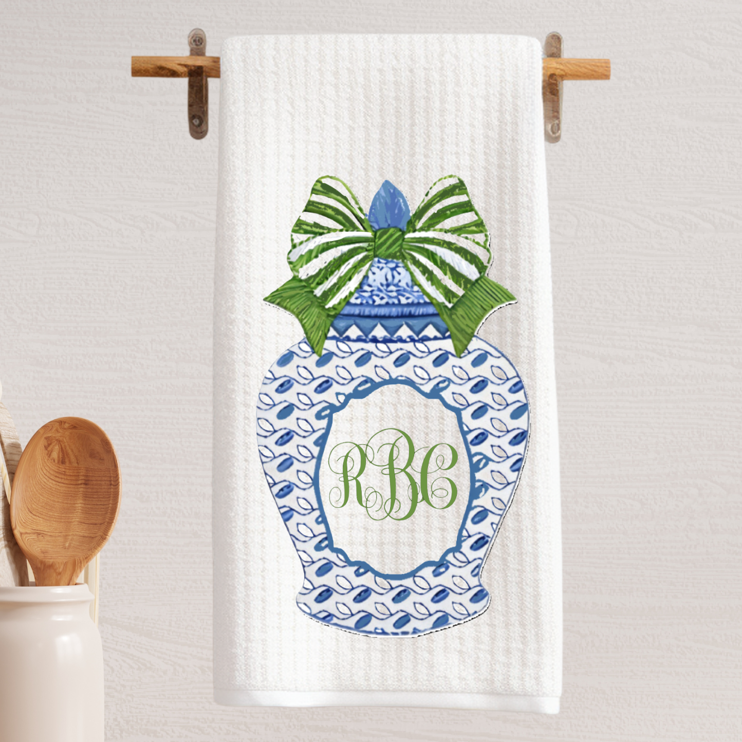 Blue Ginger Jar Monogram Tea Towel