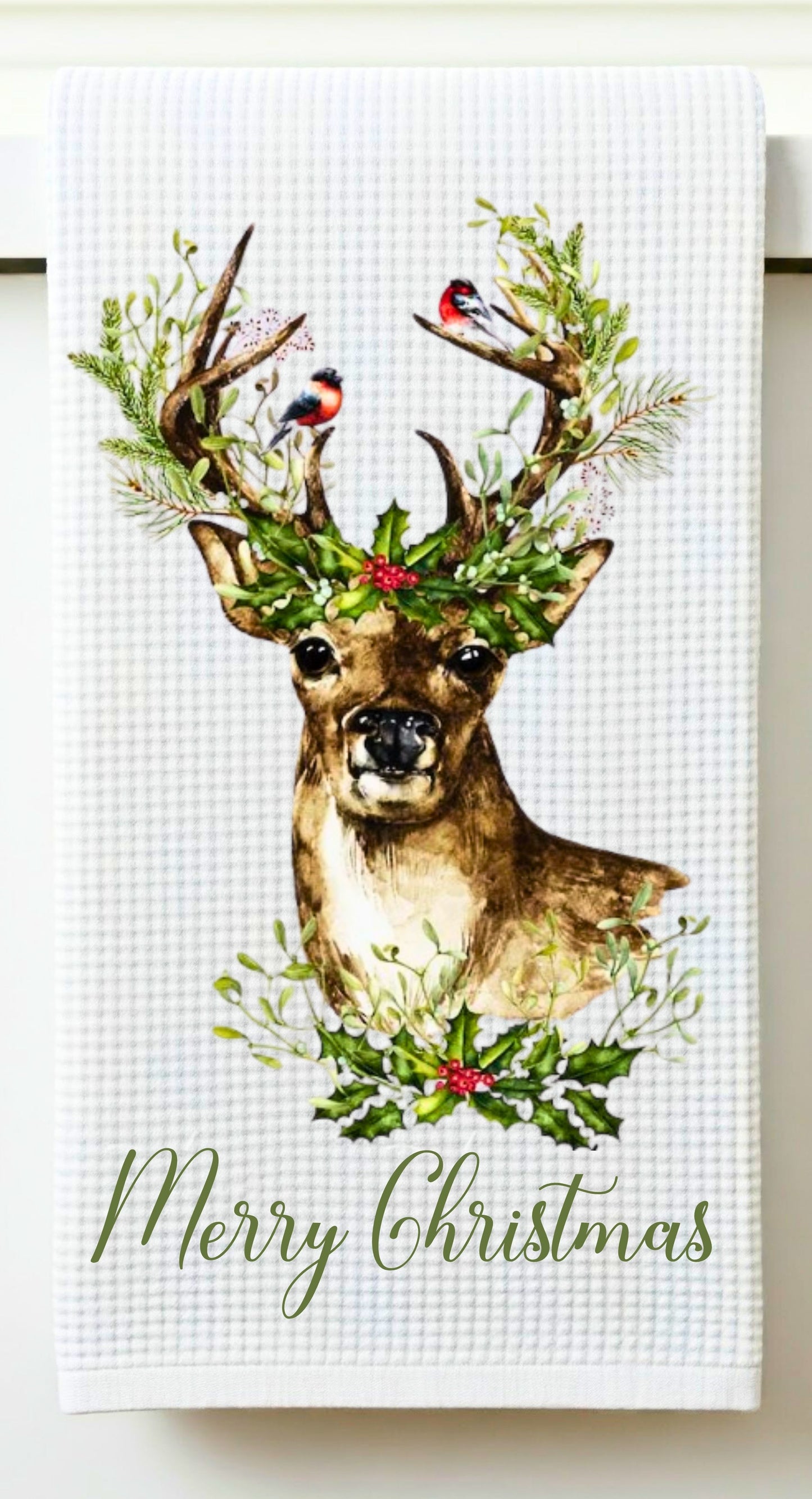 Vintage Merry Christmas Deer Dish Towel