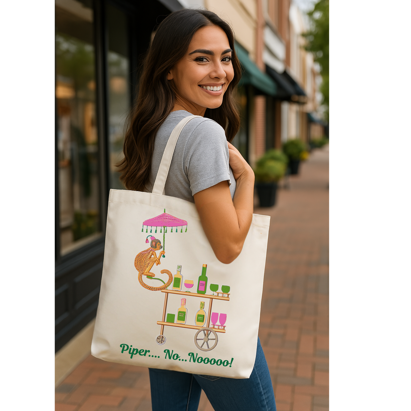 Piper No Nooo Tote Bag | Funny Southern White Lotus Quote Bag | Personalized Pink Elephant Canvas Market Bag Gift