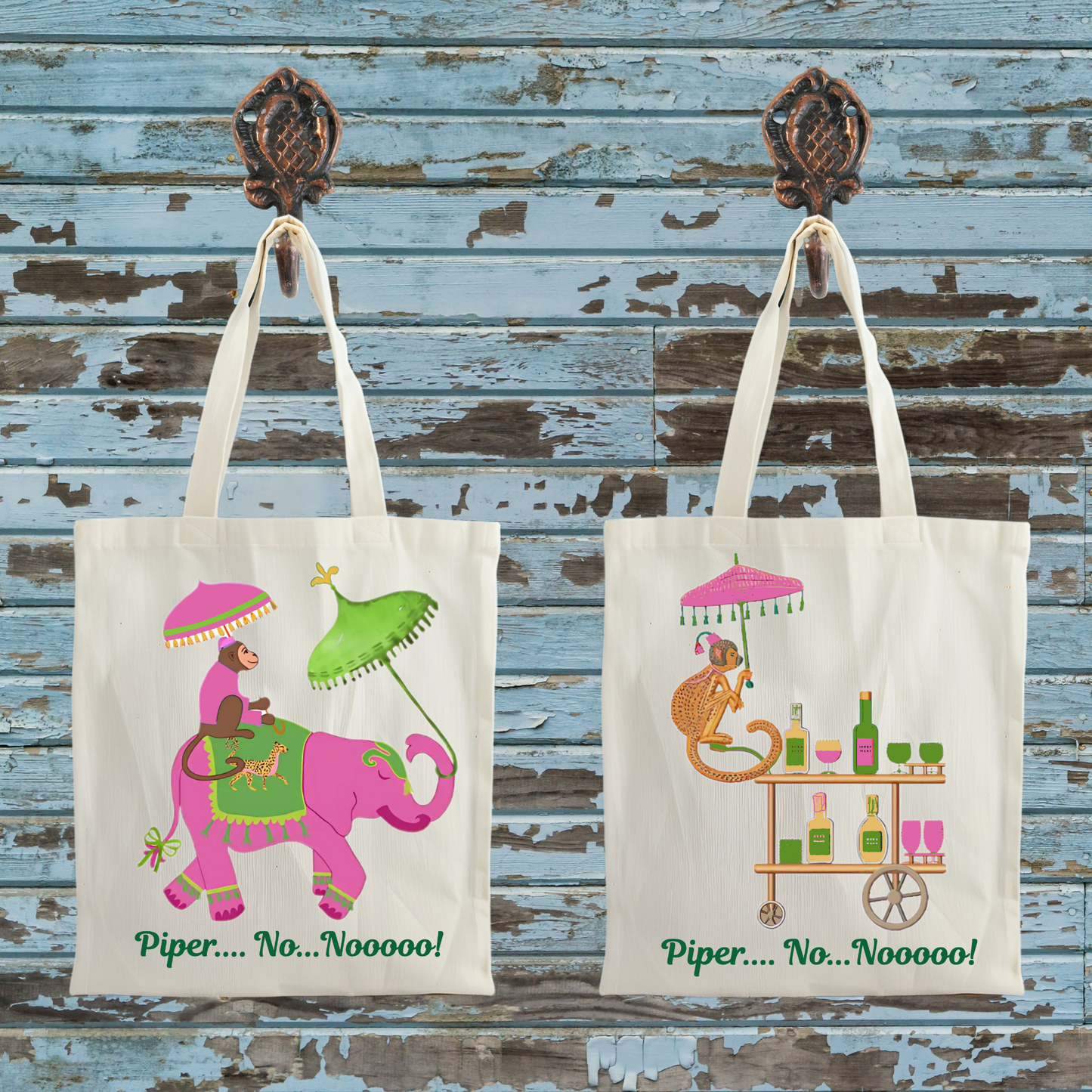 Piper No Nooo Tote Bag | Funny Southern White Lotus Quote Bag | Personalized Pink Elephant Canvas Market Bag Gift