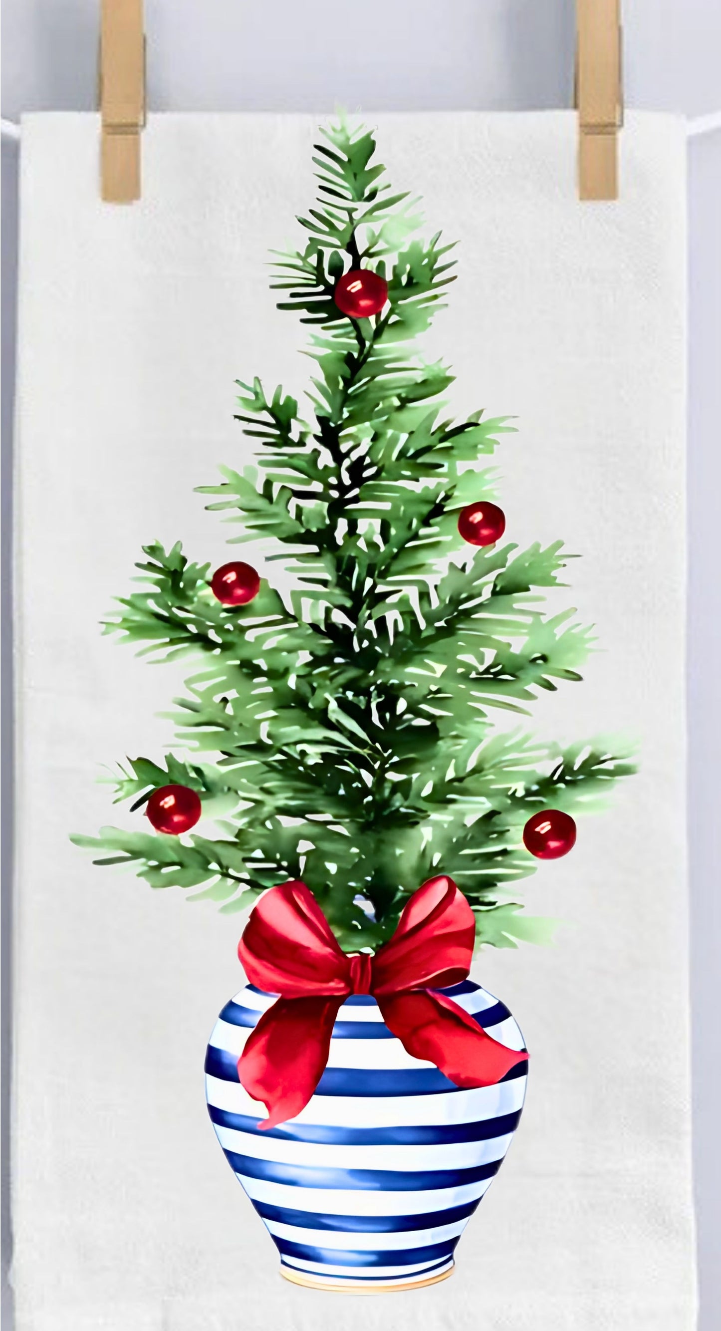 Blue & White Christmas Tree Dish Towel – Waffle Weave or Flour Sack