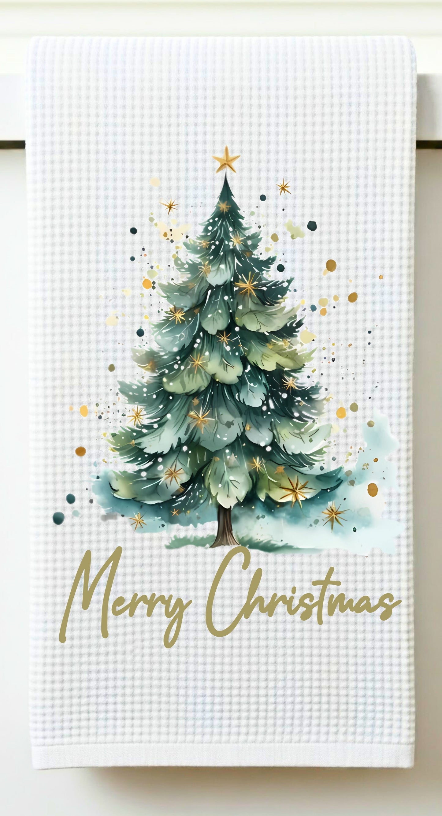 Elegant Merry Christmas Tree Dish Towel