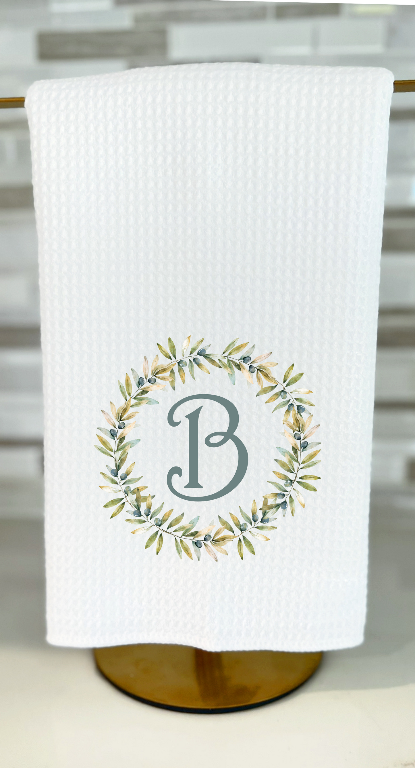 Personalized Monogram Wreath Tea Towels - Set of Two