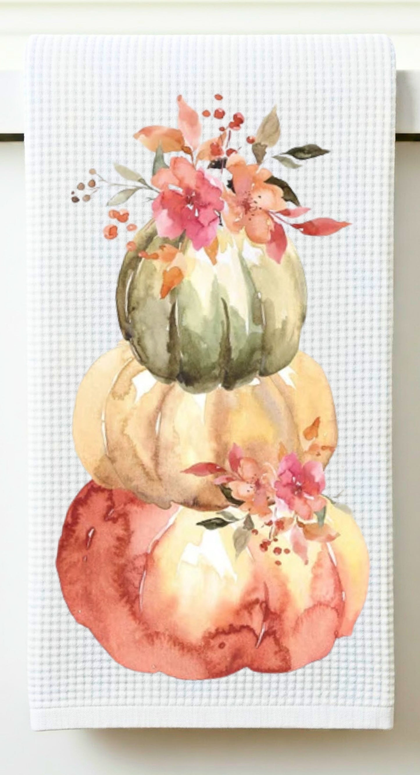Watercolor Stacked Pumpkins Tea Towel