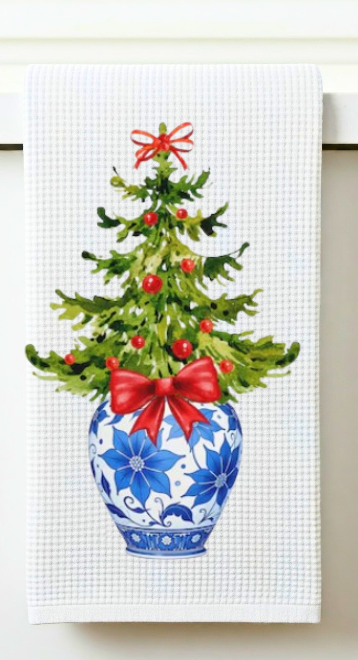 Christmas Tree in Cloisonné Jar Tea Towel
