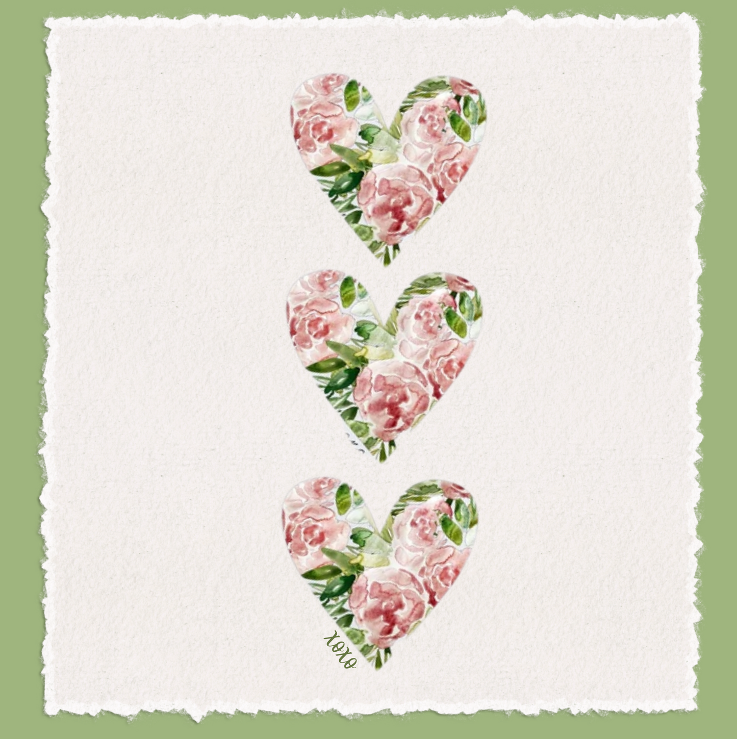 Cabbage Rose Hearts Waffle Weave Tea Towel