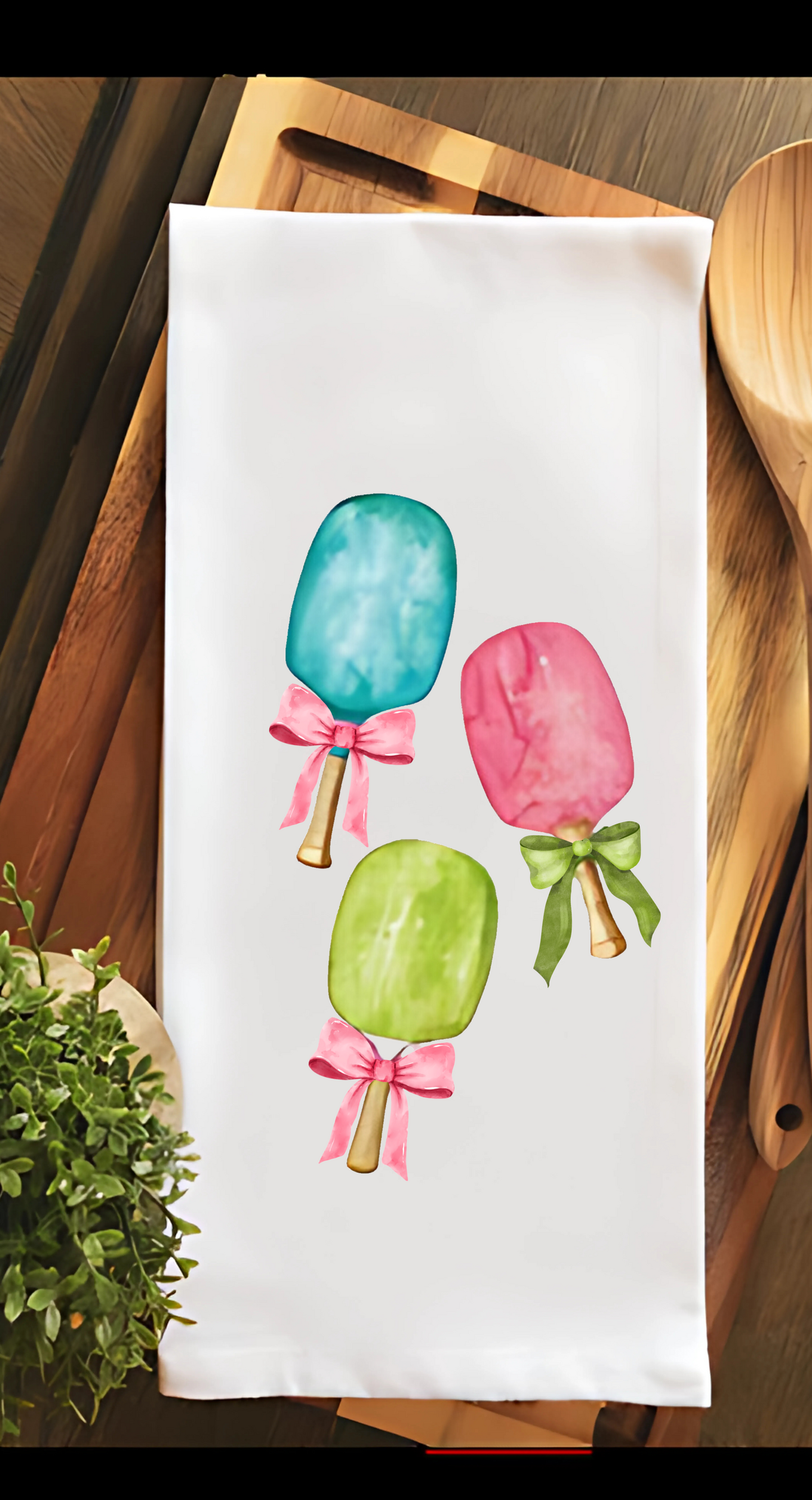 Festive Pickleball Paddle Trio Kitchen Towel