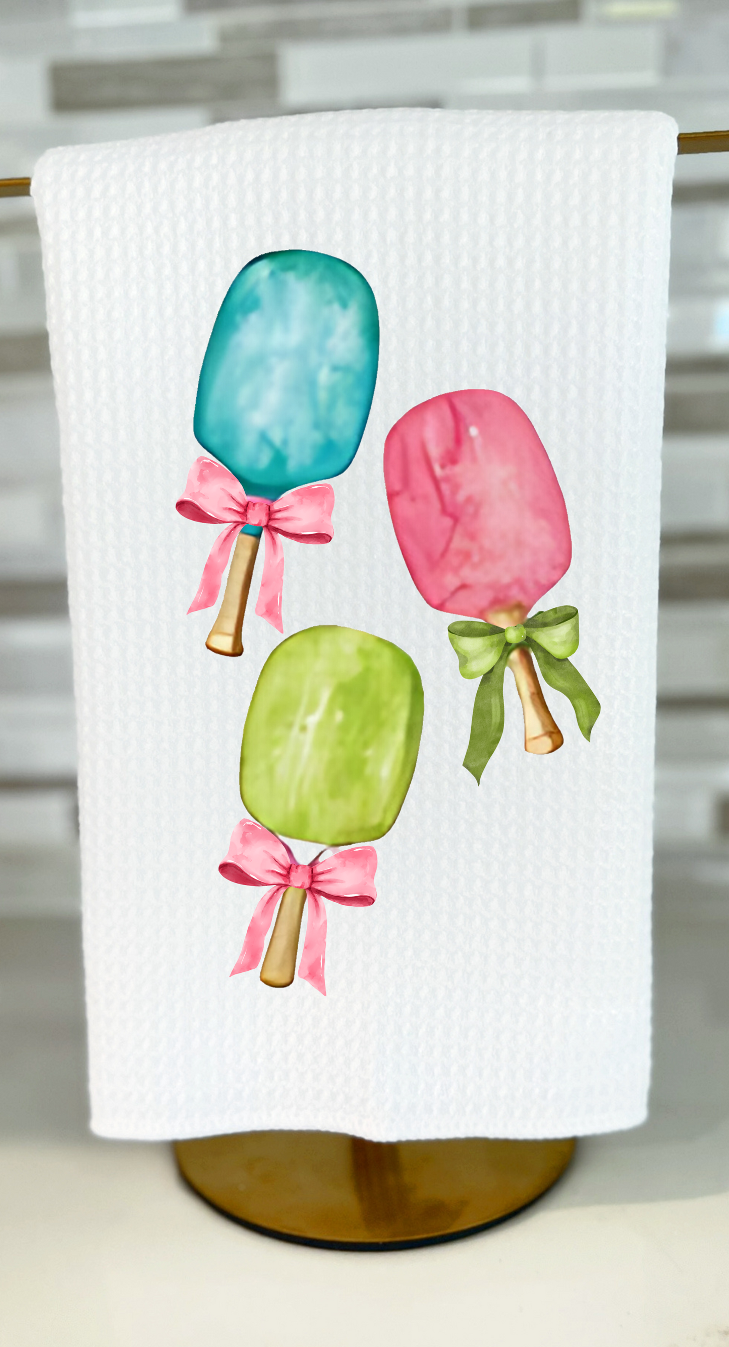 Festive Pickleball Paddle Trio Kitchen Towel
