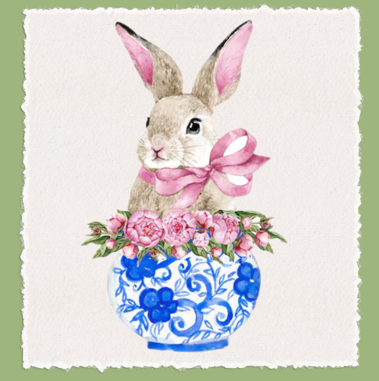 Bunny in Floral Vase Tea Towel