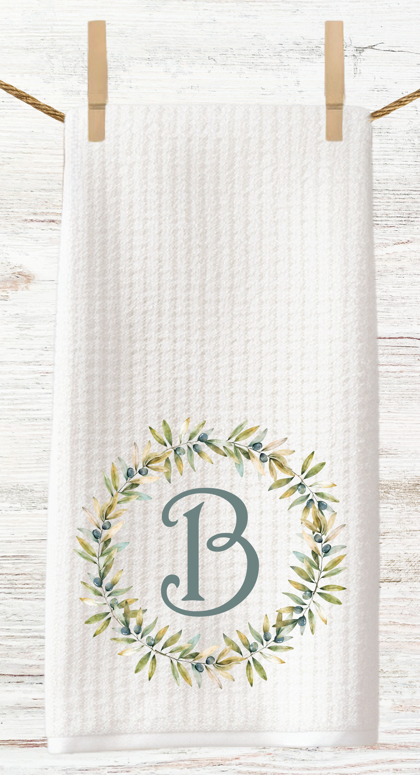 Personalized Monogram Wreath Tea Towels - Set of Two