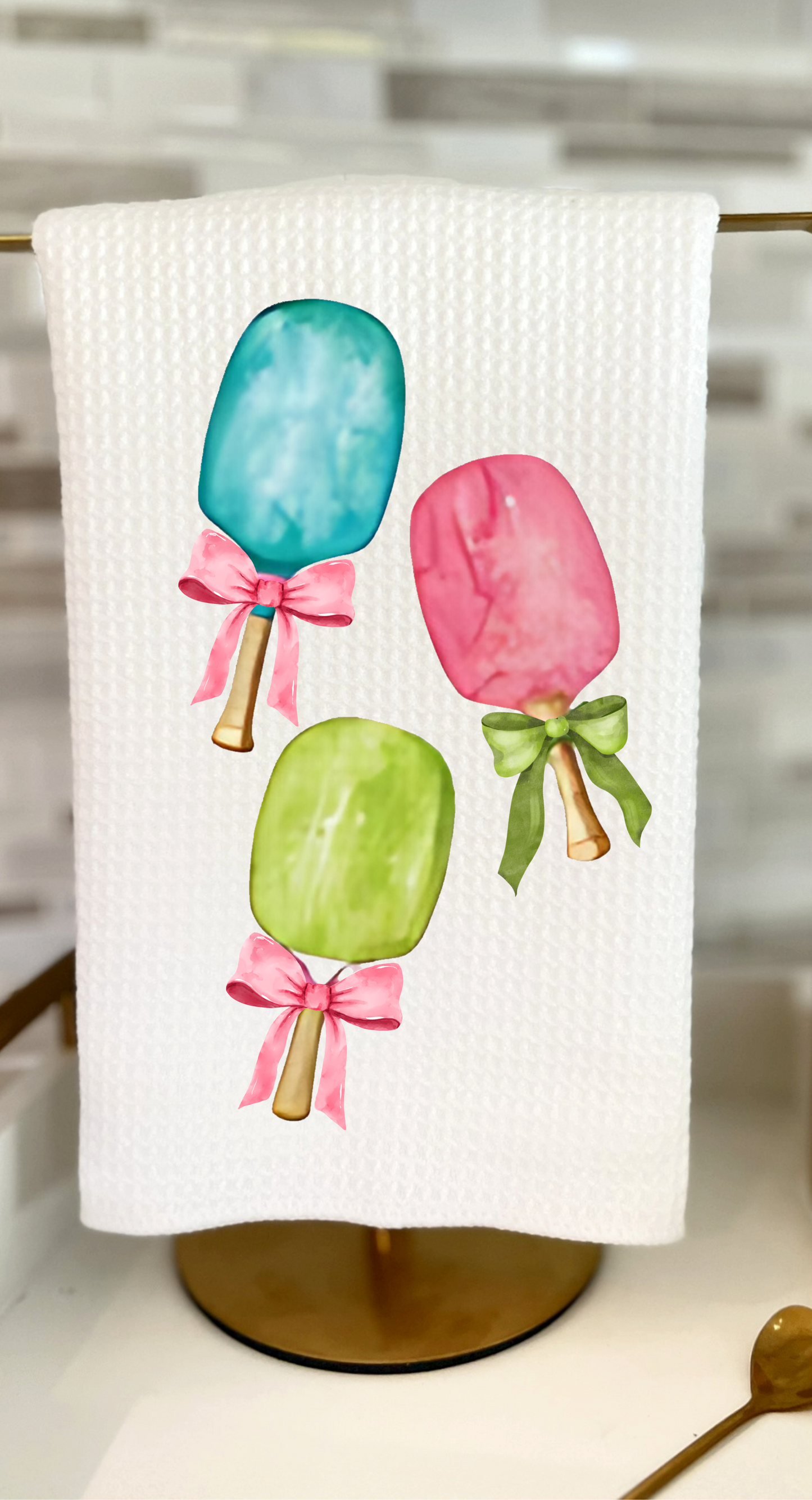 Festive Pickleball Paddle Trio Kitchen Towel