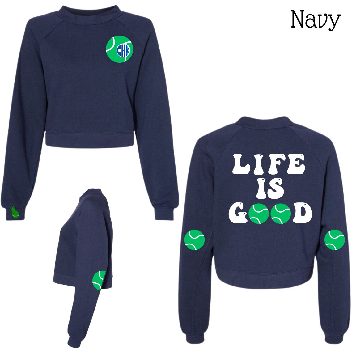 Tennis Life Is Good Monogram Crew - Personalize It!