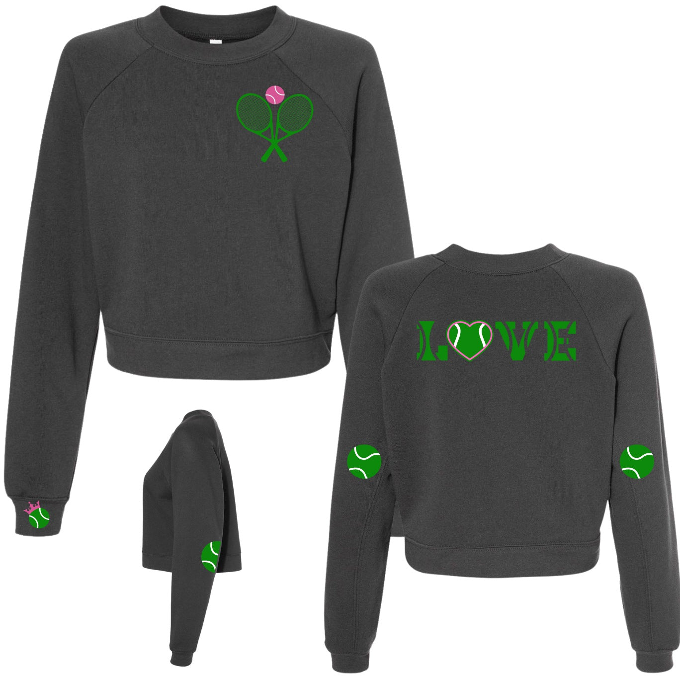 Tennis with Love Crossed Racquets Crew - Choose Your Design Color