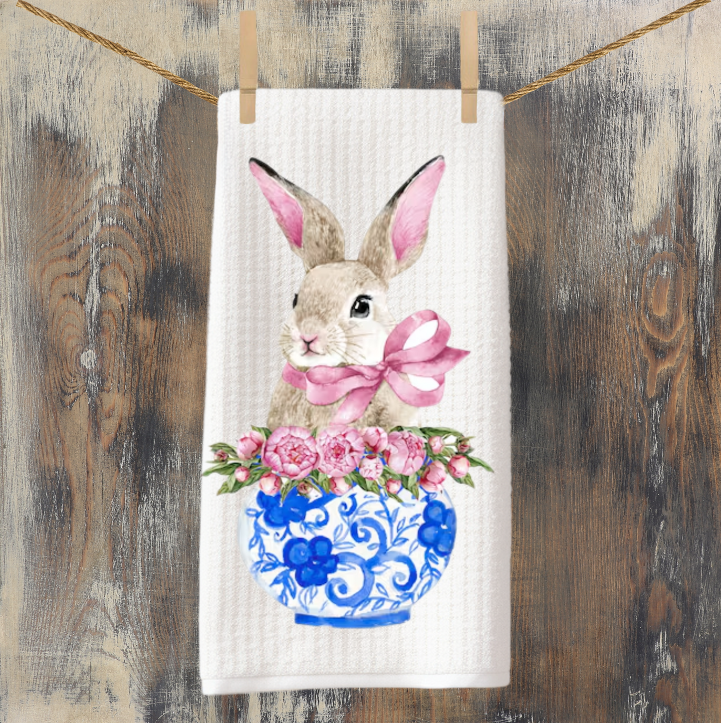 Bunny in Floral Vase Tea Towel