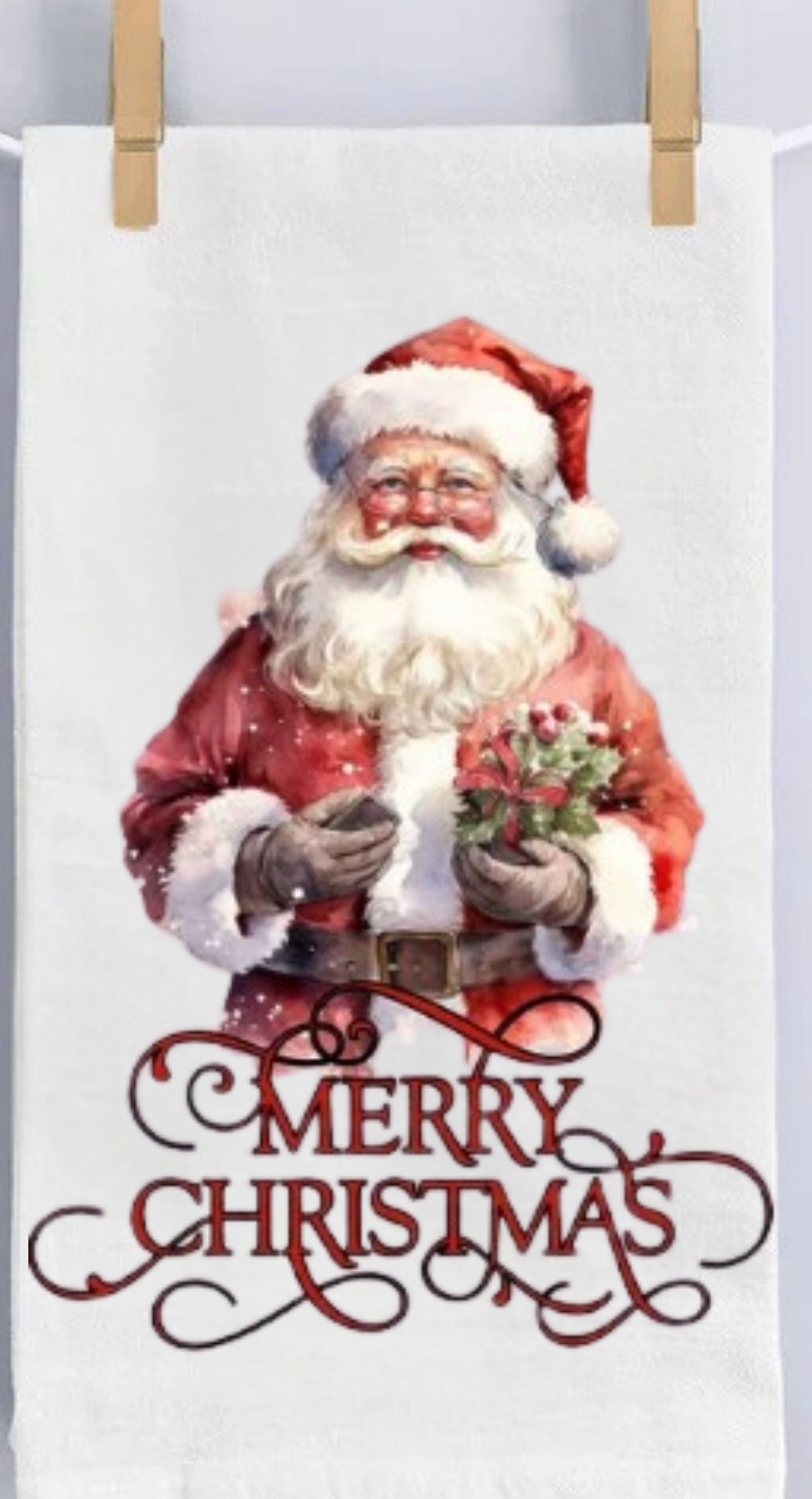 Vintage Santa Merry Christmas Tea Towel