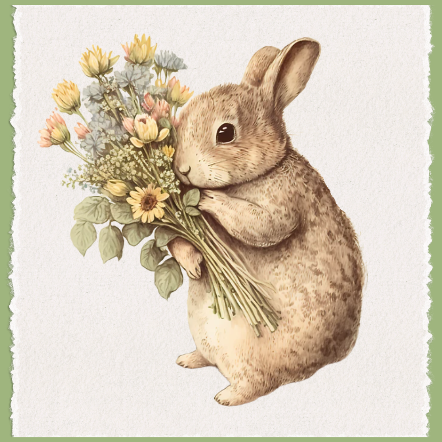 Bunny With A Bouquet Tea Towel