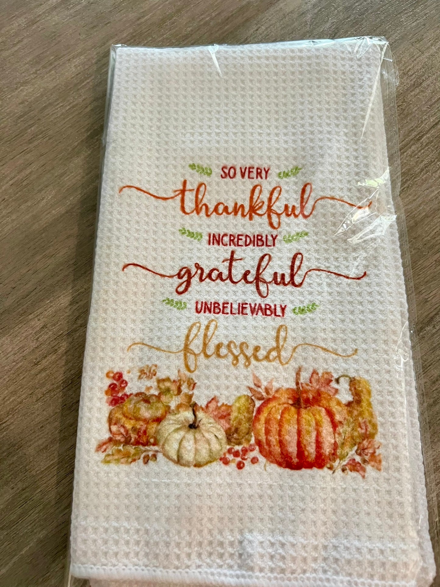 Thankful Grateful Blessed Fall Dish Towel