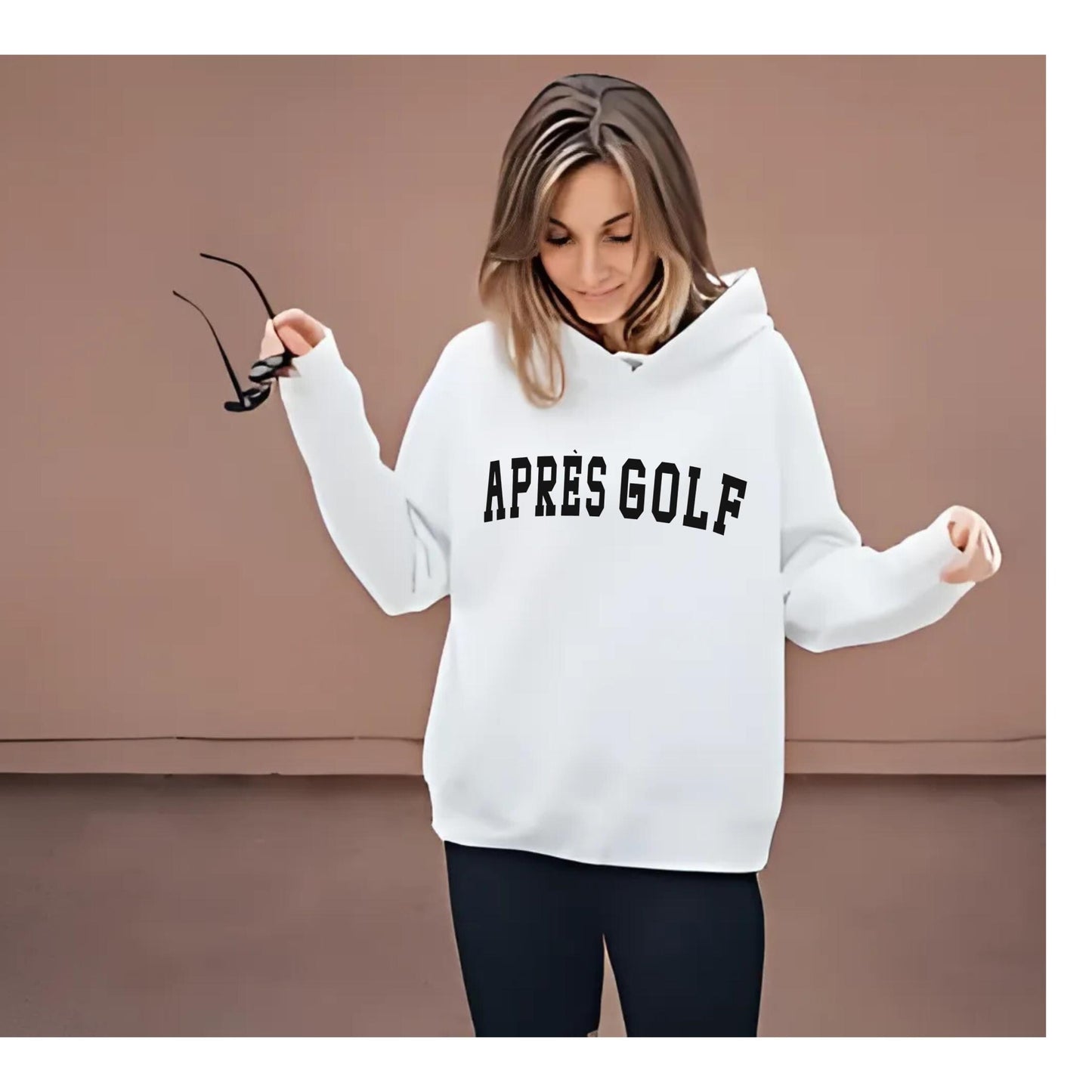 Après Golf Hoodie - Cozy White Sweatshirt with Bold Navy Lettering - Unisex Golf Lover Gift - Perfect Post-Round Comfort Apparel