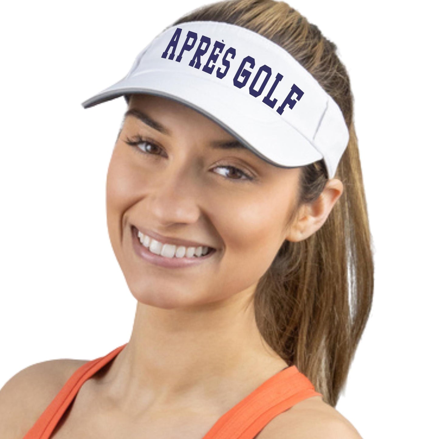Après Golf Visor - Stylish White Golf Cap with Navy Embroidery - Perfect Clubhouse Accessory - Gift for Golf Lovers, Unisex Style