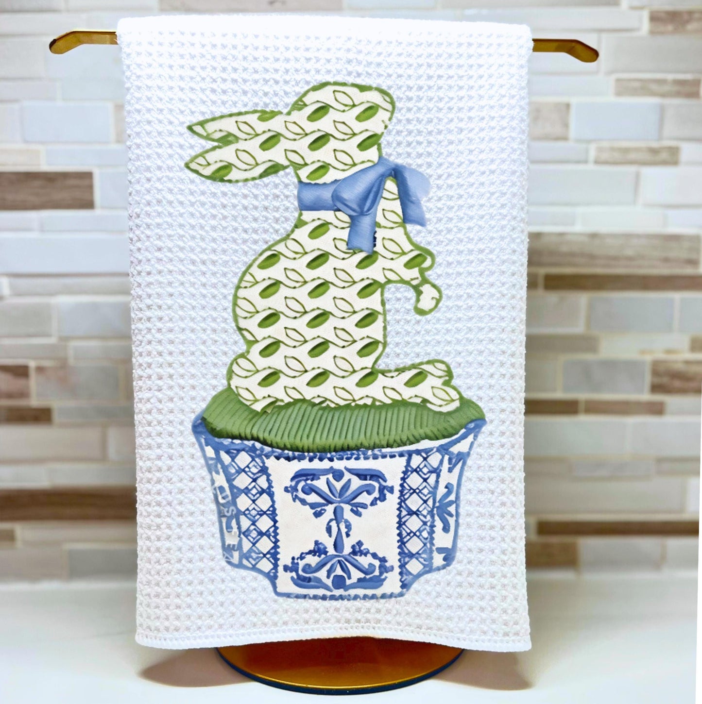 Cloisonne Blue Bunny Tea Towel