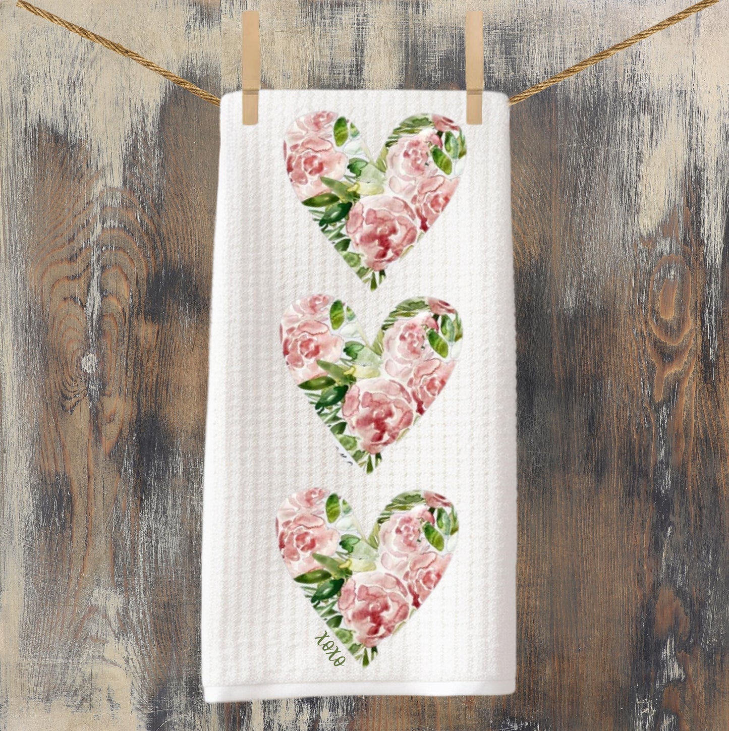 Shabby Cottage Rose Heart Tea Towel