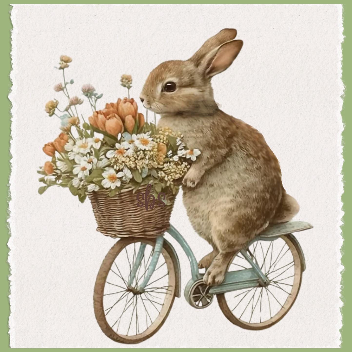 Bunny on a Bike Tea Towel