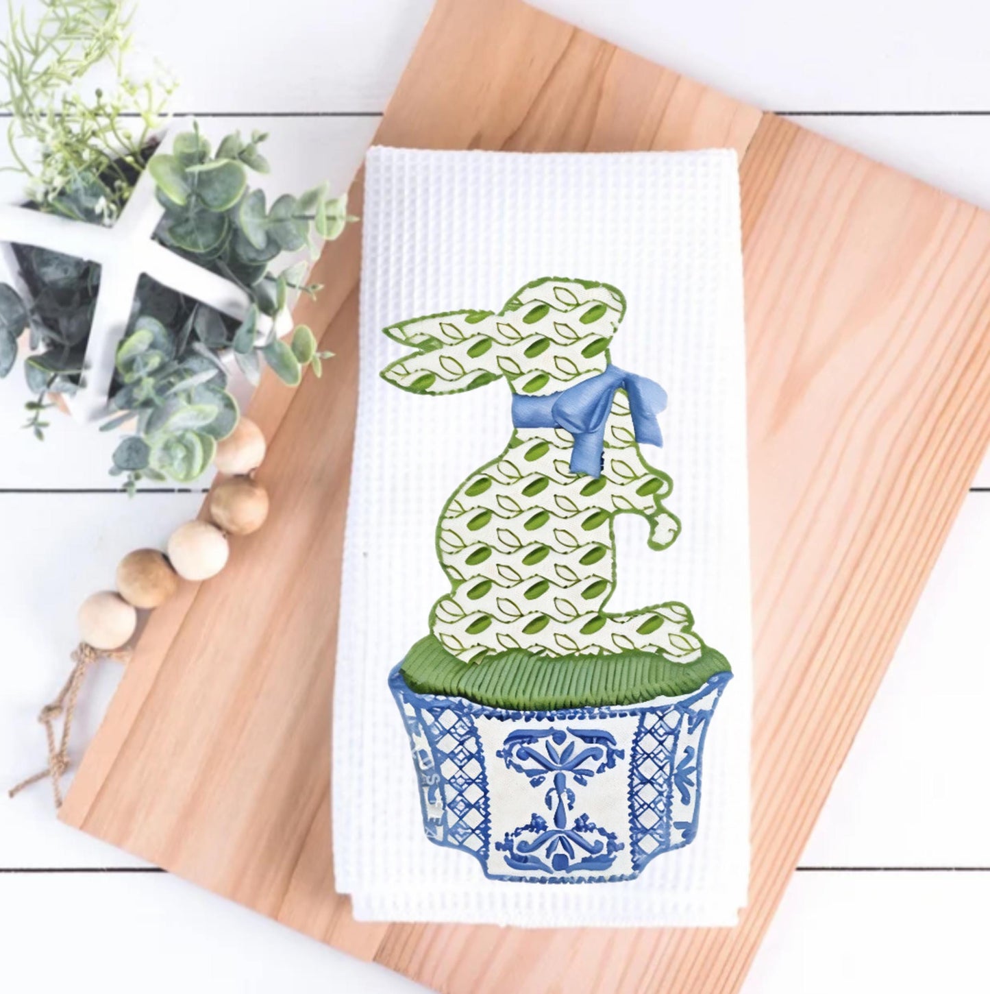 Cloisonne Blue Bunny Tea Towel
