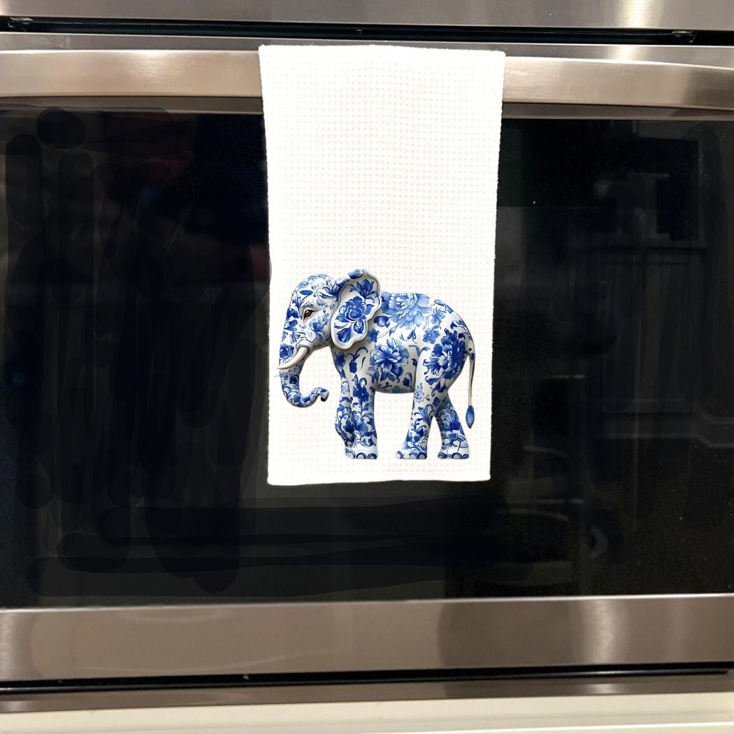 Blue & White Elephant Tea Towel
