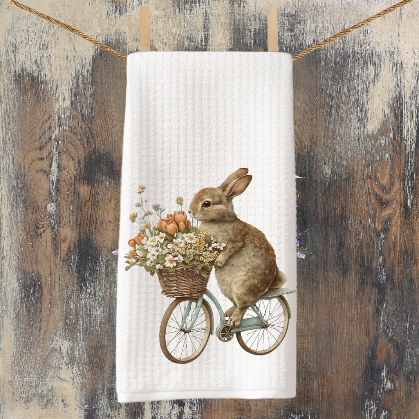 Bunny on a Bike Tea Towel