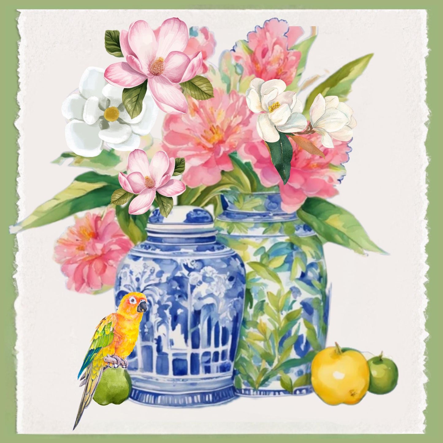 Chinoiserie Floral Ginger Jar Waffle Weave Tea Towel