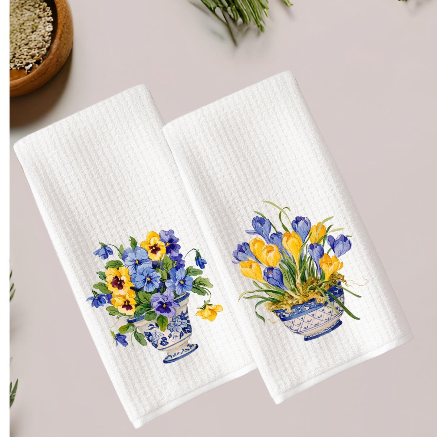Pansies and Crocus Tea Towel Collection