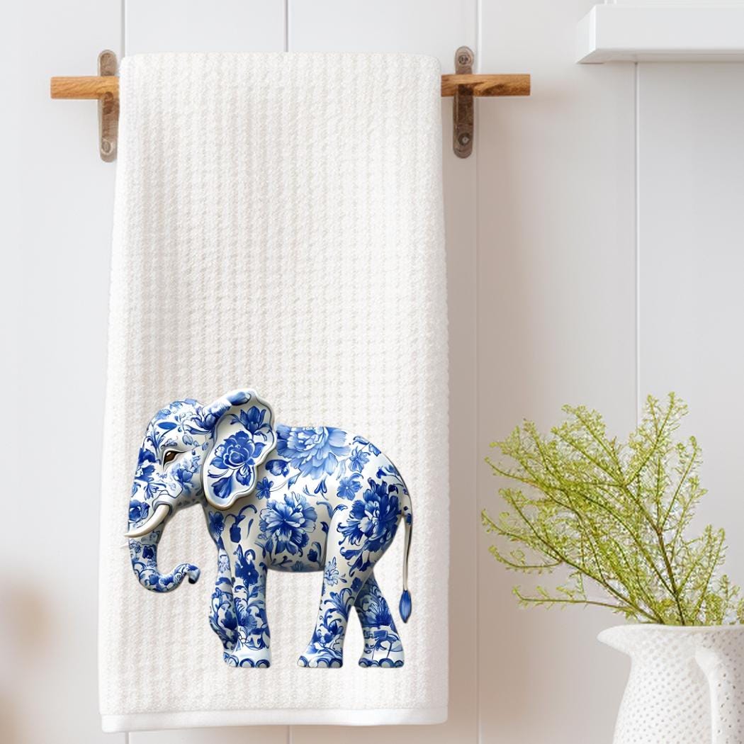 Blue & White Elephant Tea Towel