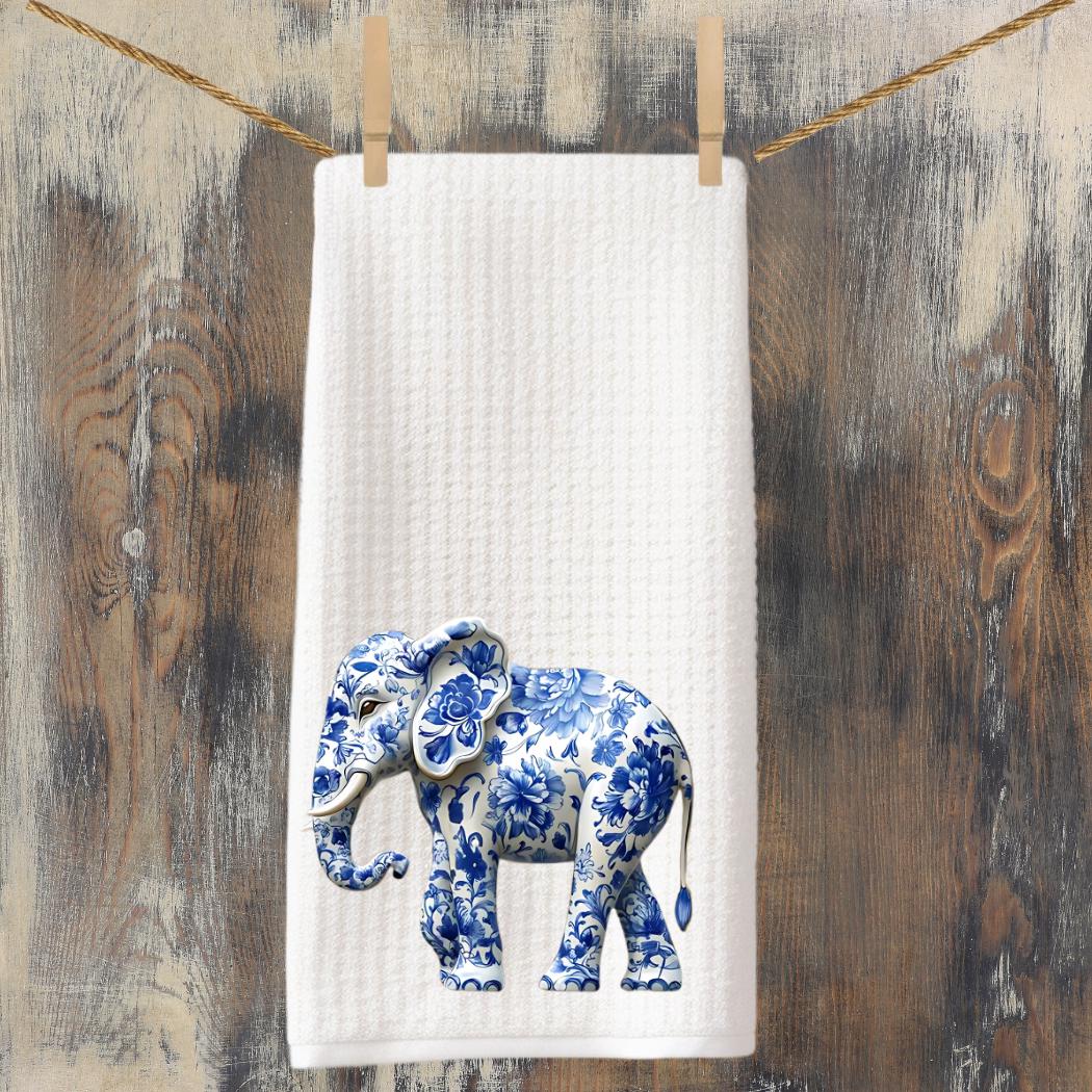 Blue & White Elephant Tea Towel