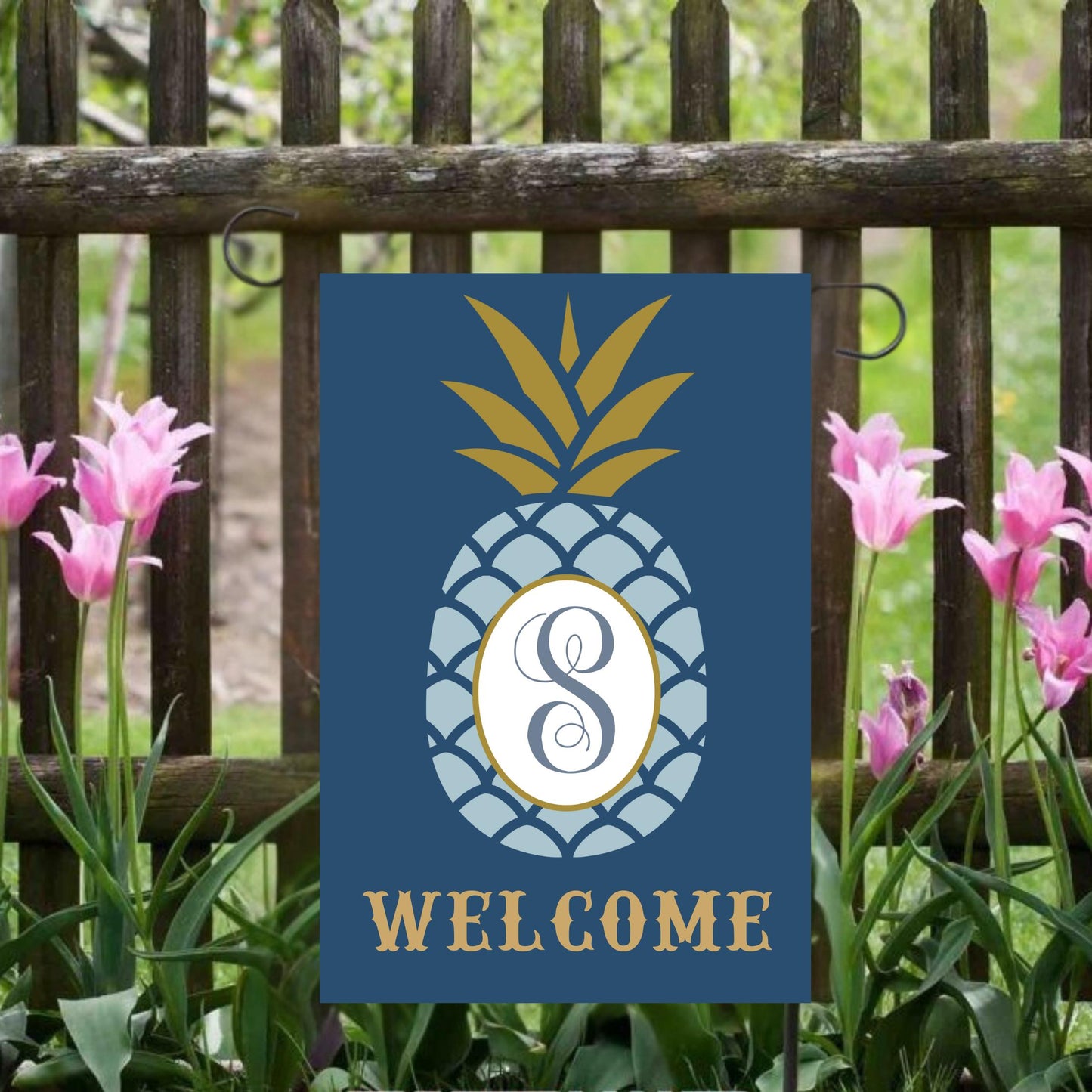 Grand Millennial Personalized Yard Flag Monogram Pineapple Bee Staffordshire Dog Ginger Jar Outdoor Garden Decor