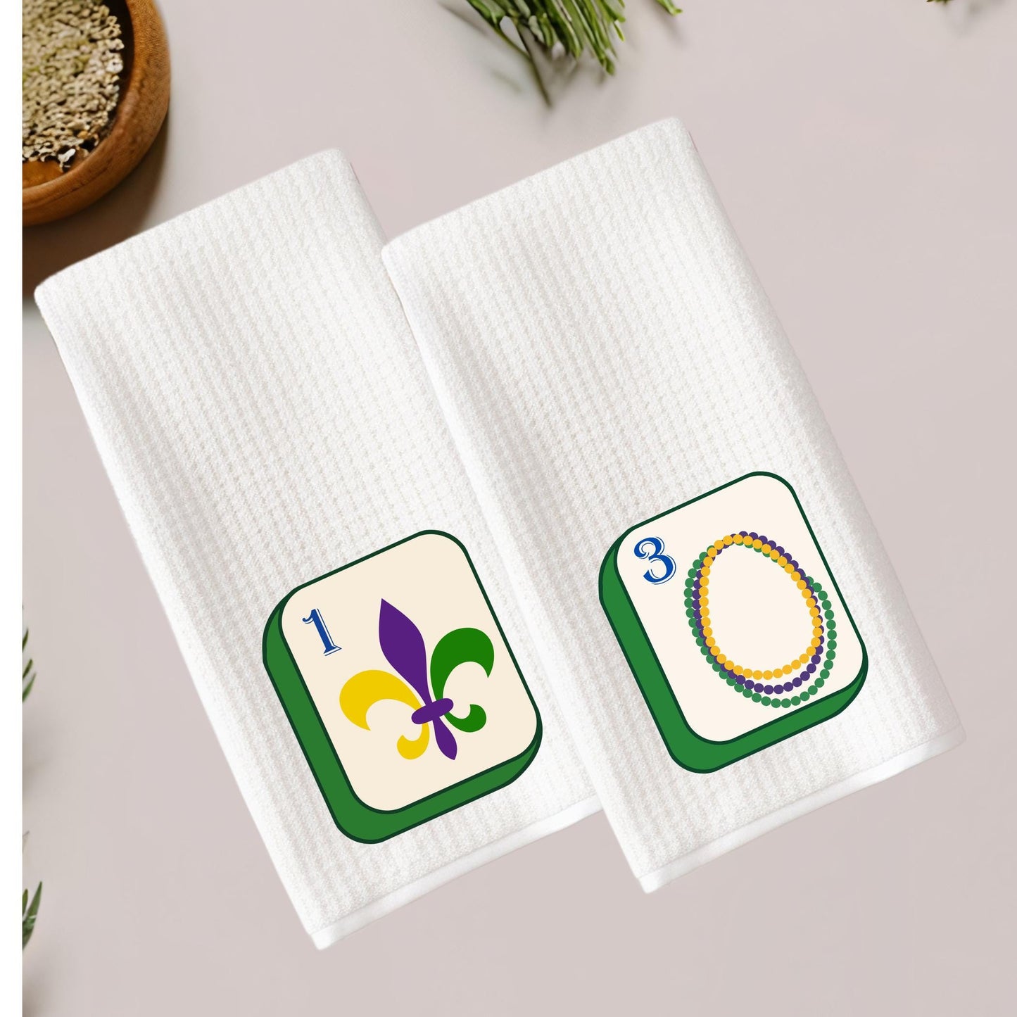 Mahjong Tea Towels - Louisiana Mardi Gras