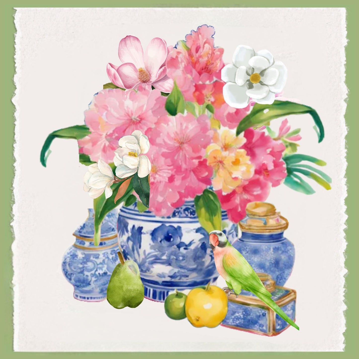 Chinoiserie Floral Ginger Jar Waffle Weave Tea Towel