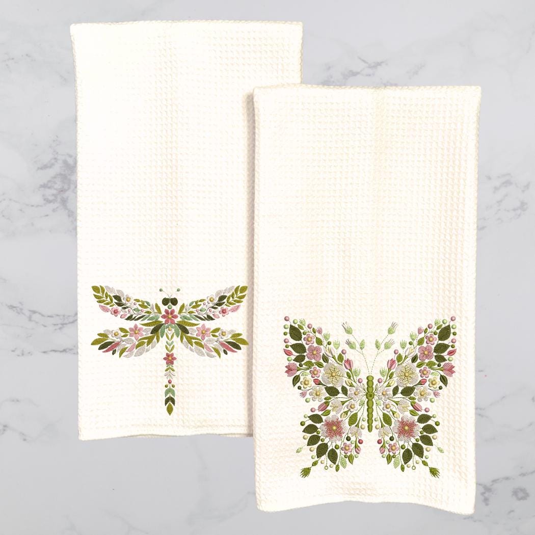 Floral Butterfly, Bee & Dragonfly Tea Towel Collection