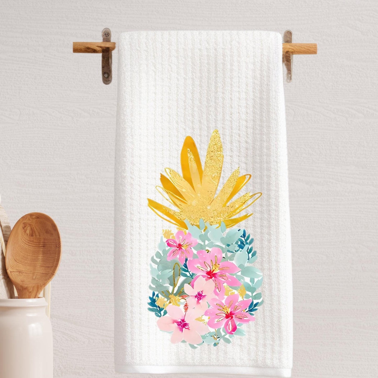 Tropical Kitchen Tea Towels - Palm Beach Preppy Door & Pineapple
