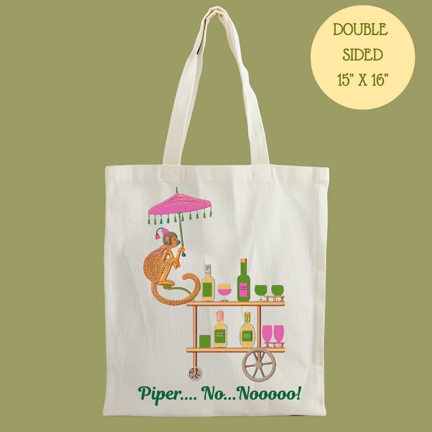 Piper No Nooo Tote Bag | Personalized Pink Elephant Canvas Market Bag Gift