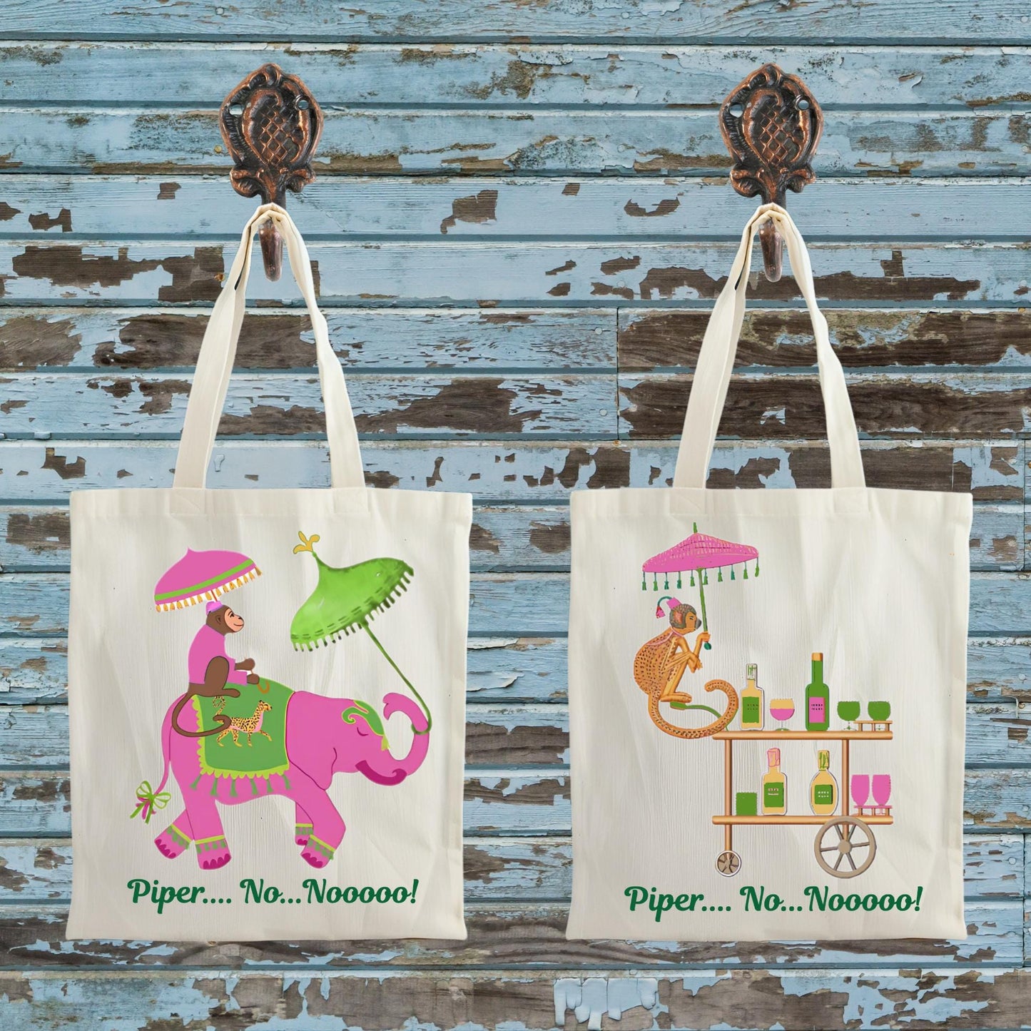 Piper No Nooo Tote Bag | Personalized Pink Elephant Canvas Market Bag Gift