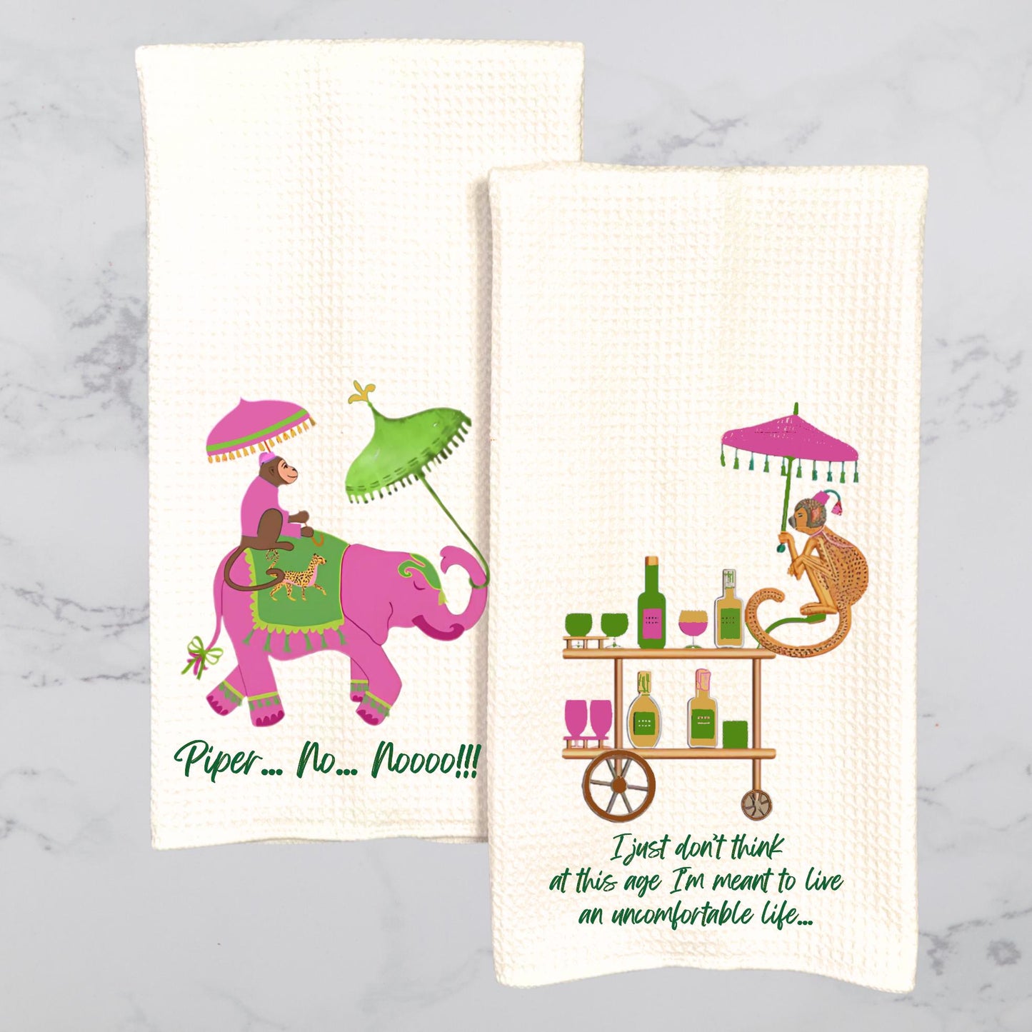 White Lotus Inspired Tea Towel Set Piper No Nooo & Uncomfortable Life Quote Funny Southern Kitchen Decor Gift