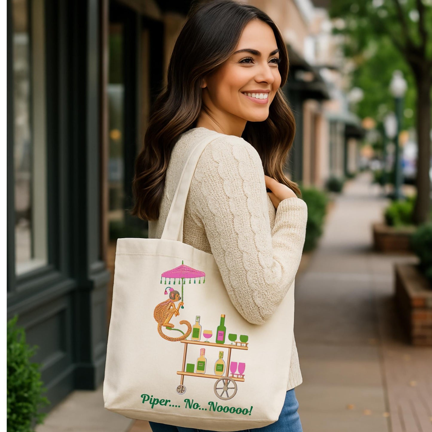 Piper No Nooo Tote Bag | Personalized Pink Elephant Canvas Market Bag Gift