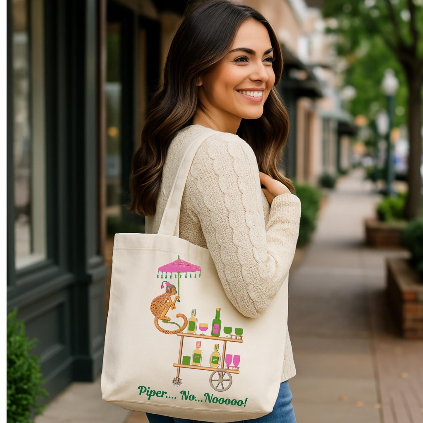 Piper No Nooo Tote Bag | Personalized Pink Elephant Canvas Market Bag Gift