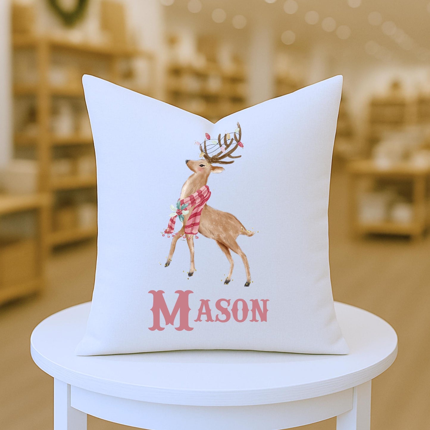 Christmas Pillow - Preppy Pink & Green House Decor - Monogram Christmas Gift - Custom Pillow