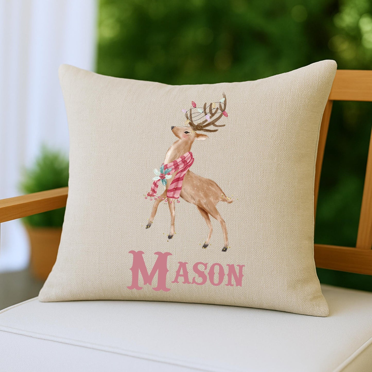Christmas Pillow - Preppy Pink & Green House Decor - Monogram Christmas Gift - Custom Pillow